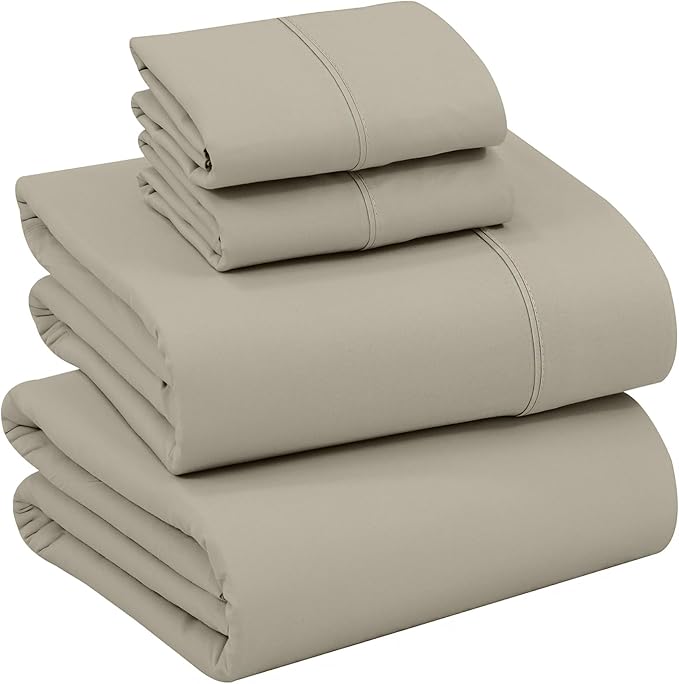 RUVANTI 100% Cotton Full Size Bed Sheets, 4 Pieces, Soft & Breathable Percale Weave Bedding, Deep Pocket 16", Hotel Standard, Crisp Cool Feel, Durable, Perfect Sheet Set Dyed, Taupe
