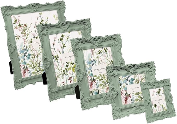 Laura Ashley 2x3 Matt Rosemary Ornate Textured Hand-Crafted Resin Picture Frame with Easel, for Tabletop & Wall Display, Decorative Floral Design Home Décor, Photo Gallery, Art (2x3, Matt Rosemary)