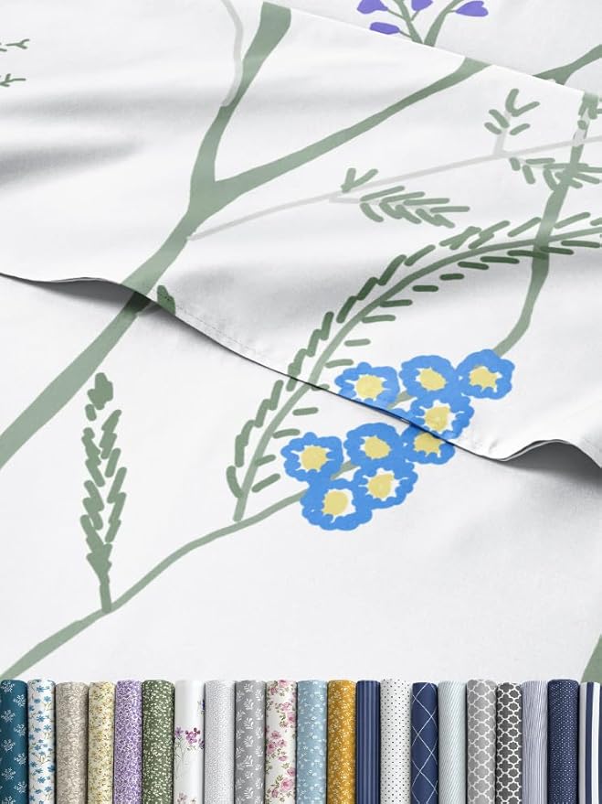 Floral Sheets - Boho Full Bed Sheet Set - 1 Flat, 1 Fitted & 2 Pillowcases w/ Deep Pockets - Comfy, Wrinkle & Fade Free - Boho Botanical Bedding - Ultra-Soft, Breathable and Cooling - Full Size Set