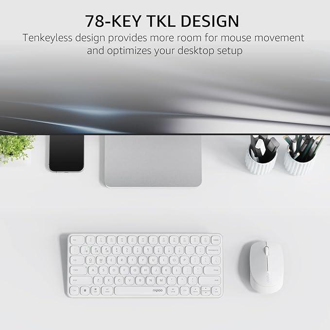 Rapoo 9010M Multi-Device Keyboard and Mouse Combo, 2.4GHz/Bluetooth 5.0/4.0 Wireless Keyboard & Mouse Set for Windows/Mac/Linux/Chrome, Support 4 Devices, Low-Profile Silent Click, Battery Powered