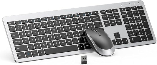 seenda Wireless Keyboard and Mouse Combo Full Size Slim Thin Wireless Keyboard Mouse with On/Off Switch on Both Keyboard and Mouse - (Black and Silver)