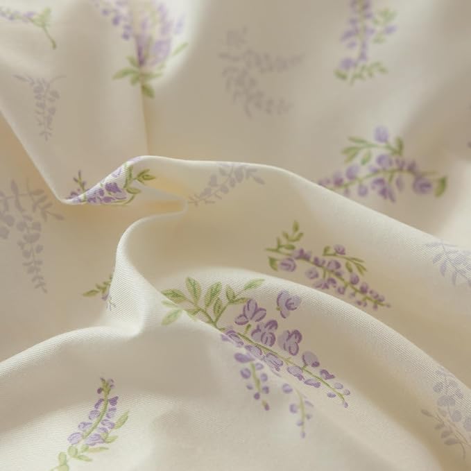 Cotton Duvet Cover King Chic Purple Floral Bedding Set Vintage Botanical Lavender Flower Duvet Cover Garden Style Lilac Floral Comforter Cover with Zipper Closure Girls Cottagecore Bedding Set King