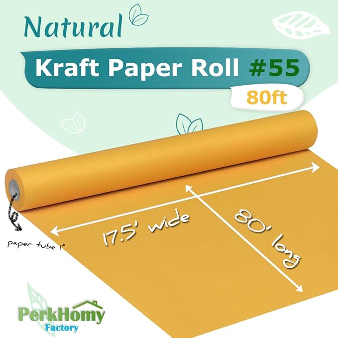 PerkHomy Orange Kraft Paper Roll 17.5" x 960" (80') for Gift Wrapping Bouquet Flower Art Painting Craft Writing Packaging Shipping 80GSM 55LB (Orange, 17.5" x 80')