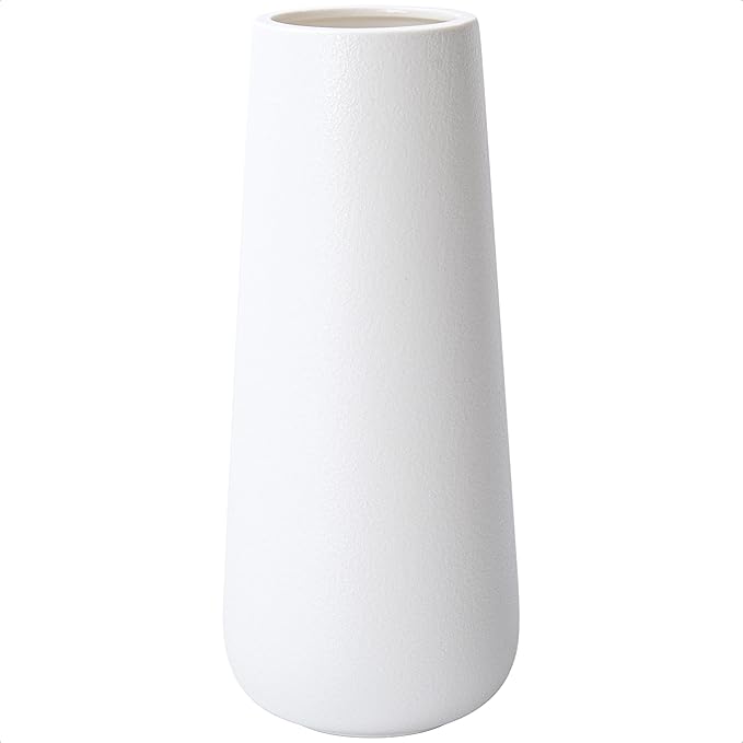 D'vine Dev 11 Inch Ceramic Flower Vase Textured Finishing, Minimalist Design for Kitchen, Bedroom, Living Room, Centerpieces, Office, Ivory, VS-XH-A-2