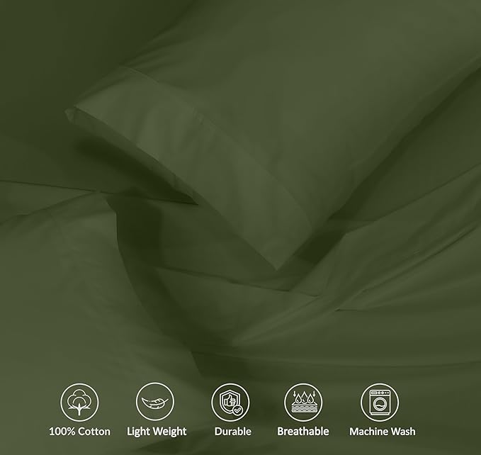 RUVANTI 100% Cotton Full Size Bed Sheets, 4 Pieces, Soft & Breathable Percale Weave Bedding, Deep Pocket 16", Hotel Standard, Crisp Cool Feel, Durable, Perfect Sheet Set Dyed, Chive