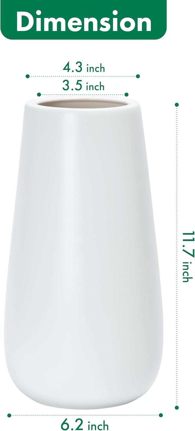 D'vine Dev 12 Inch White Elegant Oval Ceramic Vase for Flowers, Home Décor Vase with Design Box, VS-LD-C-4