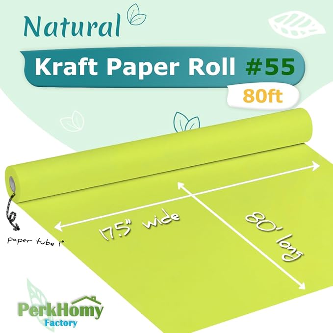 PerkHomy Neon Green Kraft Paper Roll 17.5" x 960" (80') for Gift Wrapping Bouquet Flower Art Painting Craft Writing Packaging Shipping 80GSM 55LB (Neon Green, 17.5" x 80')