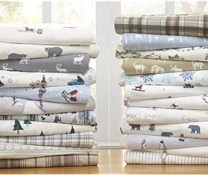 Eddie Bauer - Flannel Sheets Twin Size, Anti-Pilling & Wrinkle Resistant Cotton, Touchably Soft for All-Season Comfort - Bed Sheets with Matching Pillowcase & Fitted Sheet (Bunkhouse Plaid Charcoal)