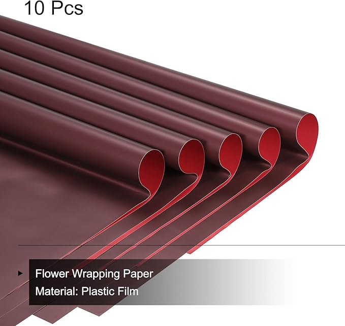 MECCANIXITY 10 Pcs Double Sided Color Flower Wrapping Paper Wine 22.8"x22.8" Waterproof for Florist Bouquet Supplies, DIY Crafts, Gift Box Packaging