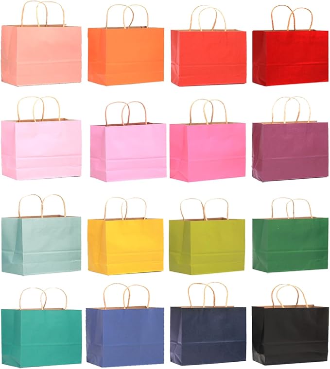qiqee 13"x4.5"x10" Large Gift Bag with Handles Bulk 60PCS Gift Paper Bags 16 Different Senior Color Bags Multiple Uses (Wide Large)