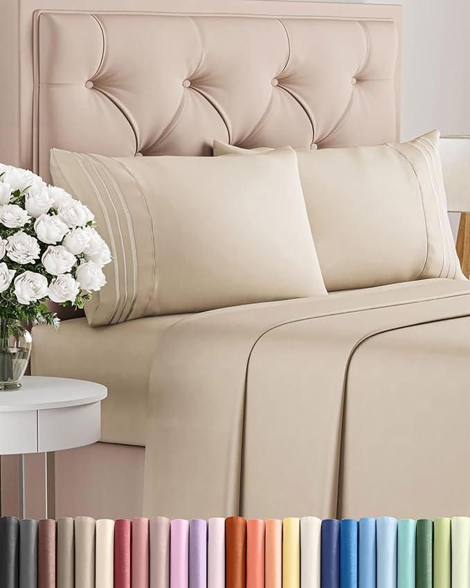 Queen Size 4 Piece Sheet Set - Comfy Breathable & Cooling Bed Sheets Set - Hotel Luxury Bedding for Women, Men, Kids & Teens - Deep Pockets, Easy Secure Fit, Soft and Wrinkle Free - Oeko-Tex - Wheat