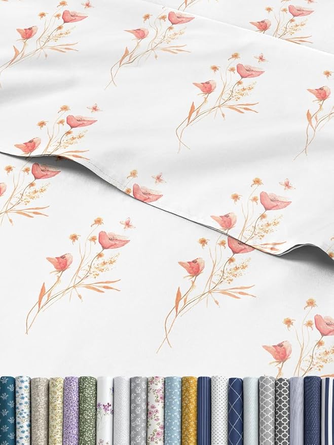 Floral Sheets - Pink Floral Butterfly Bed Sheet Set - 1 Flat & 1 Fitted & 2 Pillowcases w/ Deep Pockets - Wrinkle & Fade Free - Boho Botanical Bedding - Soft, Breathable and Cooling - Full Size New