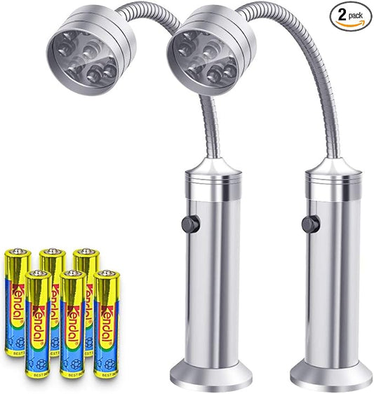 FIREOR Barbecue Grill Light Grilling Accessories for Outdoor, BBQ Magnetic LED Lights Flexible Gooseneck Weather Resistant, Men Dad Gifts Batteries Included 2 Pack (Silver)