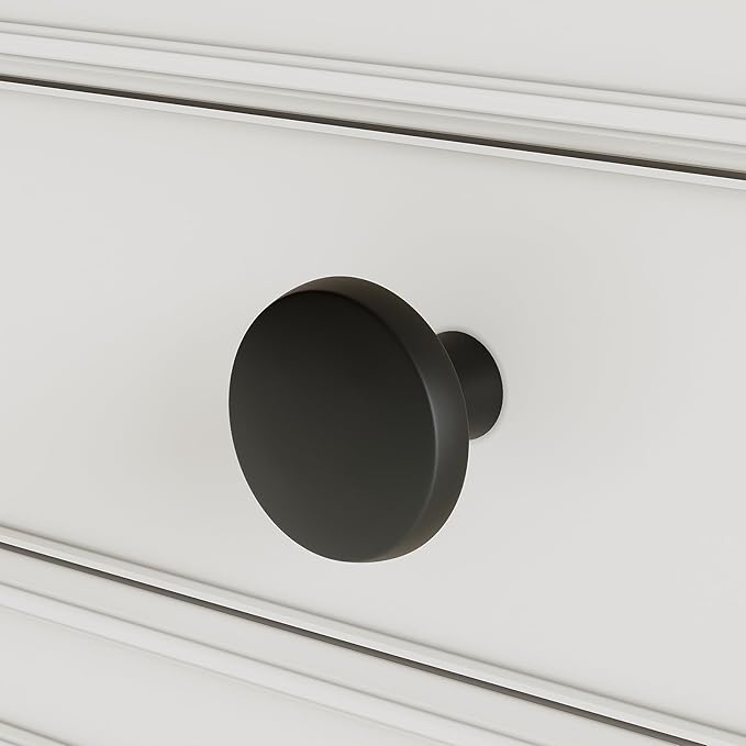 homdiy 10 Pack Black Cabinet Knobs Round Matte Kitchen Handles Zinc Alloy Metal Hardware for Dresser Drawer Desk Cupboard