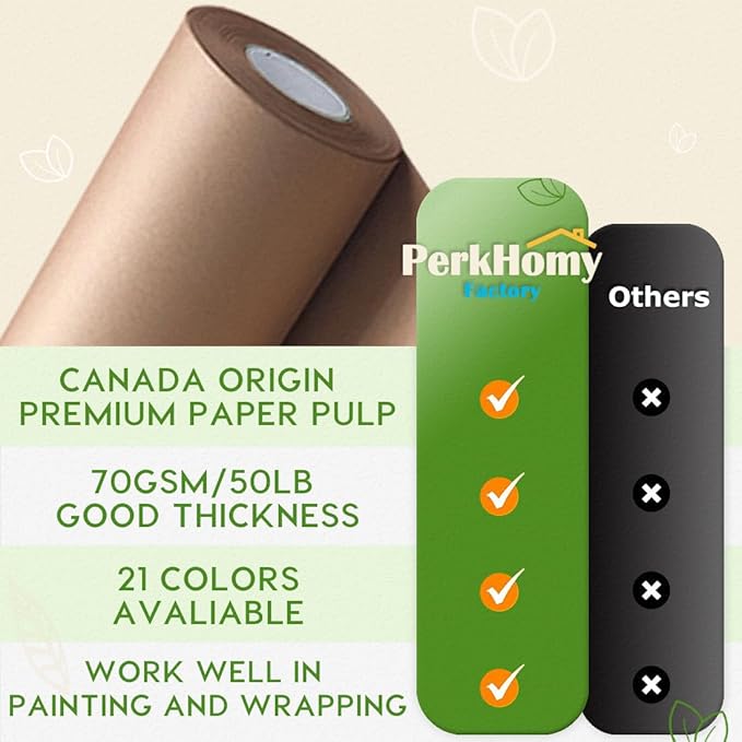 PerkHomy Brown Kraft Paper Roll 36" x 1,800" (150') for Gift Wrapping Bouquet Flower Art Painting Craft Writing Packaging Shipping 80GSM 55LB (Brown, 36" x 150')