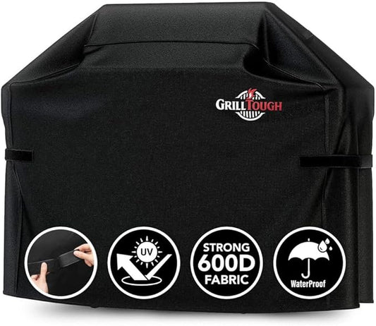 GrillTough Heavy Duty BBQ Grill Cover for Outdoor Grill, 52 Inch – Waterproof, Weather Resistant, UV & Fade Resistant with Adjustable Straps – Gas Grill Cover for Weber, Genesis, Charbroil, etc. Black