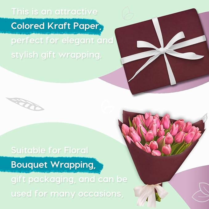 PerkHomy Wine Red Kraft Paper Roll 36" x 1,800" (150') for Gift Wrapping Bouquet Flower Art Painting Craft Writing Packaging Shipping 80GSM 55LB (Wine Red, 36" x 150')