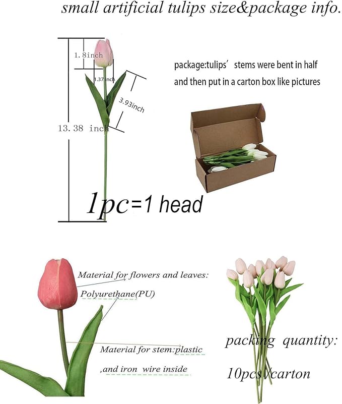 Artificial Tulips 10 Heads Mini Real Touch Artificial Flowers Fake Tulip for Home Decor Wedding Party DIY Bouquet Flowers (White)