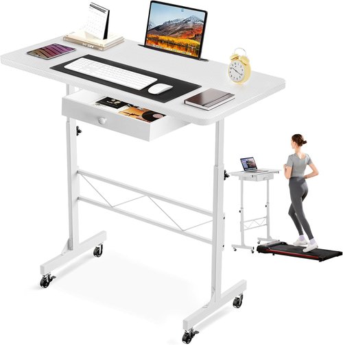 COMHOMA Adjustable Height Small Standing Desk - Mobile Portable Laptop Table with Wheels | 32" Workstation
