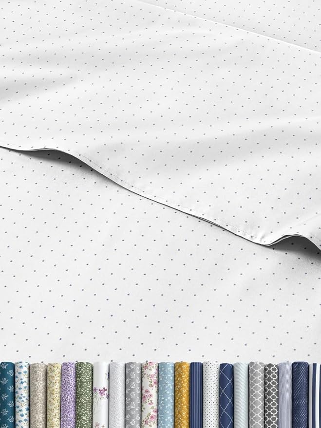 Light Blue Polka Dots Sheet Set – 1 Flat & 1 Fitted Sheet & 2 Pillowcases w/ Deep Pockets – Polka Dot Bedding - Ultra-Soft, Wrinkle & Fade Free - Comfy, Cozy, Breathable and Cooling - King Size