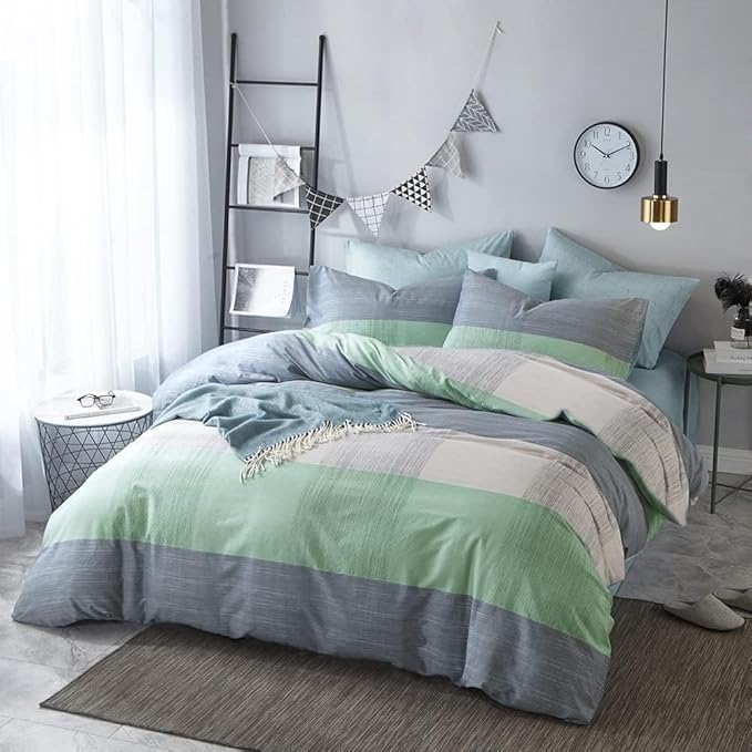 LifeTB King Comforter Set Patchwork Bedding Comforter Set Soft Fluffy Geometric Plaid Bedding Set for All Seasons Cozy Patchwork Plaid Checkered Pattern Comforter King Size with 2 Pillow Shams