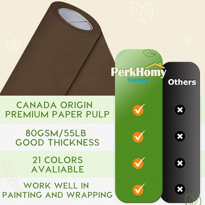 PerkHomy Coffee Kraft Paper Roll 48" x 3,600" (300') for Gift Wrapping Bouquet Flower Art Painting Craft Writing Packaging Shipping 80GSM 55LB (Coffee, 48" x 300')