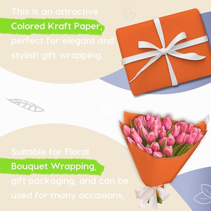 PerkHomy OrangeRed Kraft Paper Roll 36" x 3,600" (300') for Gift Wrapping Bouquet Flower Art Painting Craft Writing Packaging Shipping 80GSM 55LB (OrangeRed, 36" x 300')