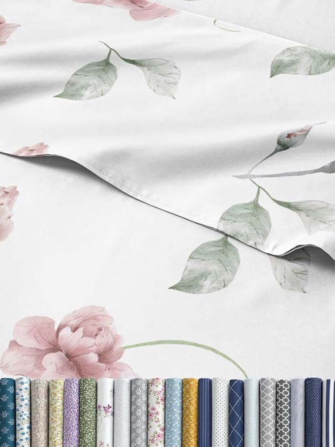 Floral Sheets - Floral Rose Bed Sheet Set - 1 Flat, 1 Fitted & 2 Pillowcases w/ Deep Pockets - Comfy, Wrinkle & Fade Free - Boho Botanical Bedding - Ultra-Soft, Breathable & Cooling - King Size Set