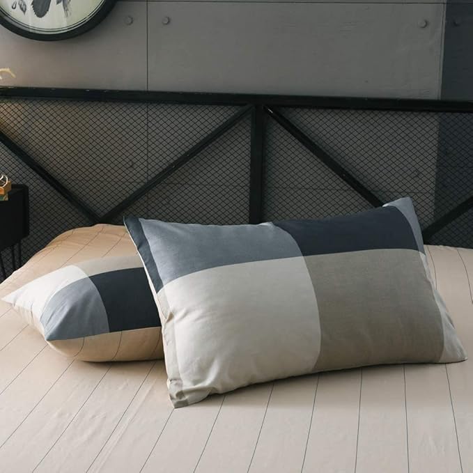 LifeTB California King Comforter Set Modern Style Plaid Checkered Pattern Comforter with 2 Pillow Shams Soft Microfiber Vintage Grid Plaid Bedding Set Lightweight Farmhouse Checked Comforter Set