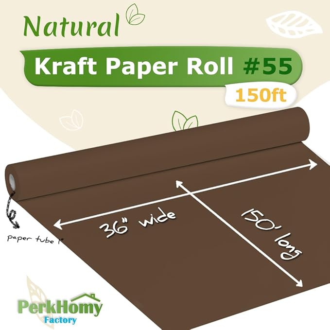 PerkHomy Coffee Kraft Paper Roll 36" x 1,800" (150') for Gift Wrapping Bouquet Flower Art Painting Craft Writing Packaging Shipping 80GSM 55LB (Coffee, 36" x 150')