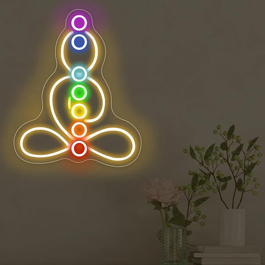 Seven Chakras Meditation Neon Sign Custom Yoga Studio Logo LED Sign Chakras LED Neon Pilates Studio Art Meditation Room Wall Art Yoga Lover Gift, Psychic Chakras Healing Exercise, Peaceful Sign