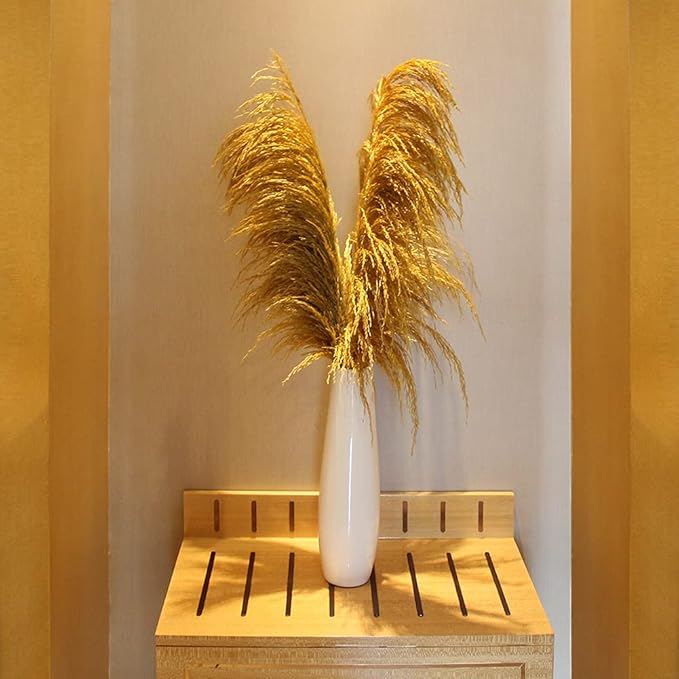 Pampas Grass Decor Tall,Long Pampas, Large Pompas Floral, Elegant Feather Flowers for Wedding Decorations, Living Room Decor (Natural Gold, 4pcs 43.3"(110cm))