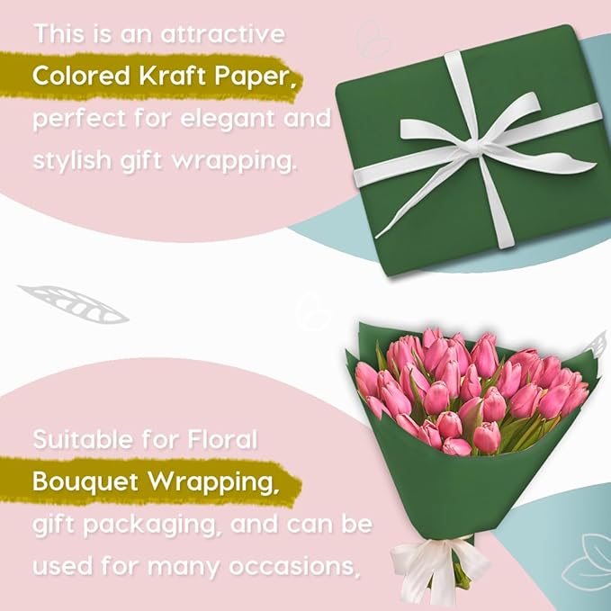 PerkHomy Dark Green Kraft Paper Roll 48" x 1,800" (150') for Gift Wrapping Bouquet Flower Art Painting Craft Writing Packaging Shipping 80GSM 55LB (Dark Green, 48" x 150')