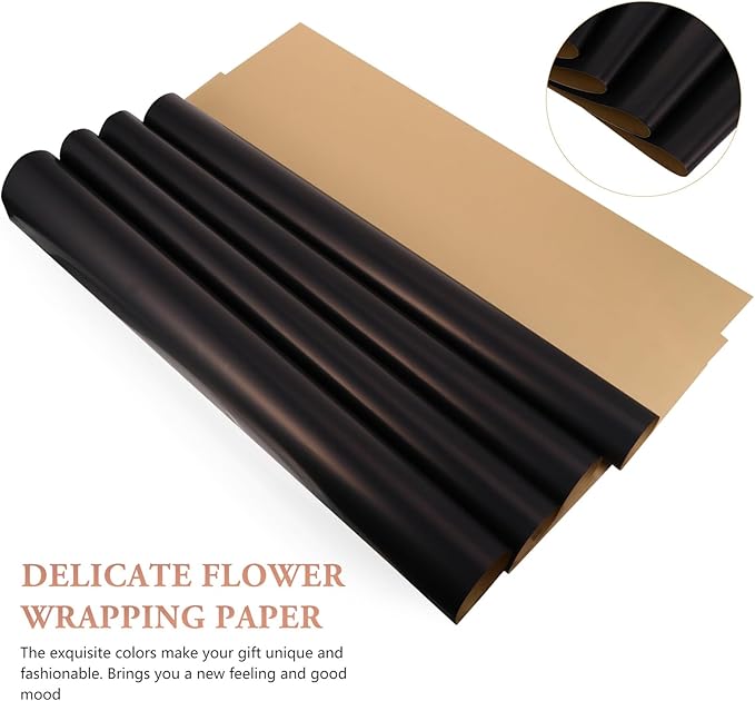 UTHCLO 20Pcs Decorative Wrapping Paper Double-Sided Floral Bouquet Packaging Paper for DIY Crafts Flowers Black and Gold