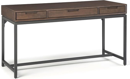 SIMPLIHOME Banting Desk - 60 Inch Wide Solid Hardwood and Metal Writing Desk in Walnut Brown, Modern Industrial Home Office Computer Table for Study with 2 Drawers and Flip-Down Keyboard Tray