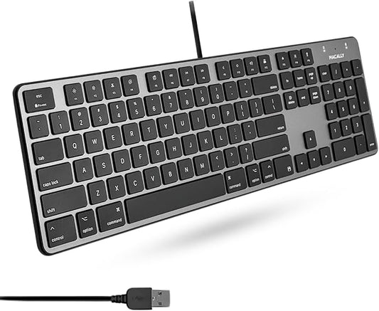 Macally Slim USB Wired Keyboard for Mac - Compatible Full Size Apple Keyboard with 104 Key Layout & 16 Shortcut Keys - Scissor Keycaps for Tactile Typing for Mac mini, MacBook Pro/Air, iMac