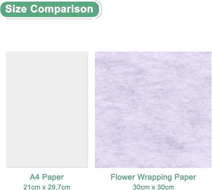 M METERXITY 114-Sheet Korean Cotton Wrapping Flower Paper, 11.8 Inch/ 30cm Waterproof Floral Wrapping Cotton Paper for Bouquets/Gift Packaging [Light Purple]