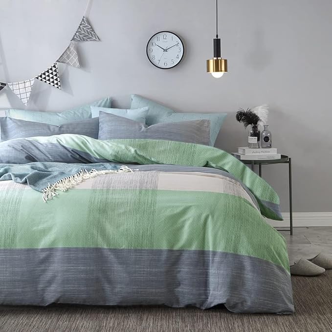 LifeTB King Comforter Set Patchwork Bedding Comforter Set Soft Fluffy Geometric Plaid Bedding Set for All Seasons Cozy Patchwork Plaid Checkered Pattern Comforter King Size with 2 Pillow Shams