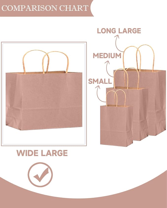 qiqee 13"x4.5"x10" Large Gift Bag with Handles Bulk 32PCS Gift Paper Bags Salmon Bags Multiple Uses (Wide Large)