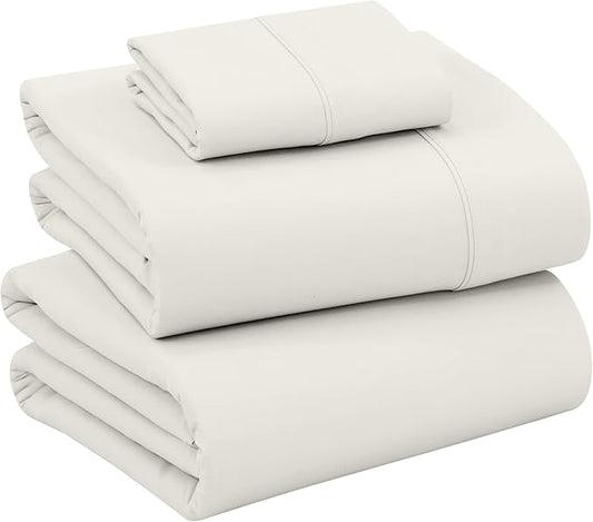 RUVANTI 100% Cotton Twin Sheets Set, 3 Pieces, Soft & Breathable Percale Weave Bedding, Deep Pocket 16", Hotel Standard, Crisp Cool Feel, Durable, Perfect Dyed Bed Sheet, Ivory