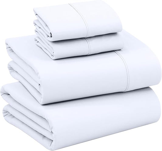 RUVANTI 100% Cotton Sheets Queen Size Set, 4 Pieces, Soft & Breathable Percale Weave Bedding, Deep Pocket 16", Hotel Standard, Crisp Cool Feeling, Durable, Perfect Dyed Bed Sheet, Bright White