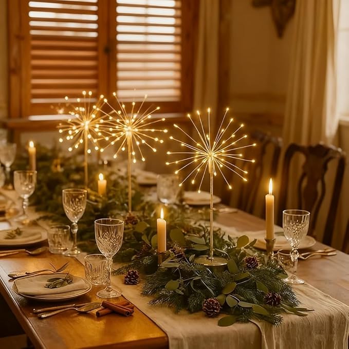 Nest and Flowers Table Lights, Firework LED Decorative Lamp, Christmas Decoration for Party, Romantic Ambient Lighting for Bedroom Living Room, Indoor Decor Gift for Family & Friends(4PCS,White light)