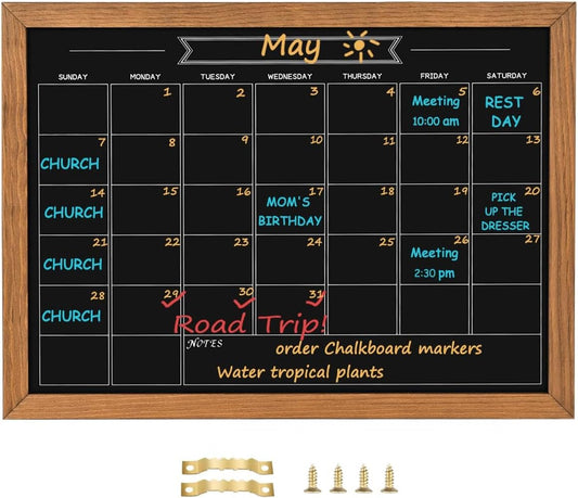 Skiennix Calendar Chalkboard - 10.6" x 14.6" Magnetic Rustic Brown Pine Wood Frame for Planning & Memo