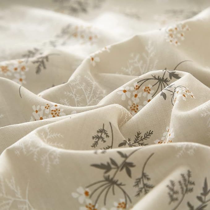 Boho Floral Duvet Cover King Soft Cotton Aesthetic Bedding Sets Chic Garden Floral Comforter Cover 1 Duvet Cover with 2 Pillowcases Botanical Floral Bedding Sets Vintage King Duvet Cover with Zipper