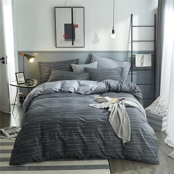 Striped Comforter Twin XL Modern Style Grey Geometric Striped Pattern Comforter Set for Men Boys Soft Fluffy College Dorm Striped Bedding Comforter with 2 Pillowcases All Season Twin XL Comforter Set