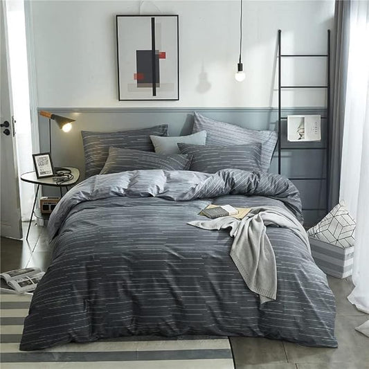 Striped Comforter Twin XL Modern Style Grey Geometric Striped Pattern Comforter Set for Men Boys Soft Fluffy College Dorm Striped Bedding Comforter with 2 Pillowcases All Season Twin XL Comforter Set