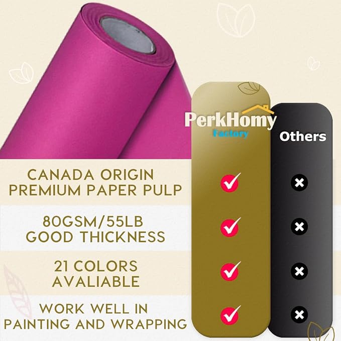PerkHomy Rose Red Kraft Paper Roll 36" x 3,600" (300') for Gift Wrapping Bouquet Flower Art Painting Craft Writing Packaging Shipping 80GSM 55LB (Rose Red, 36" x 300')