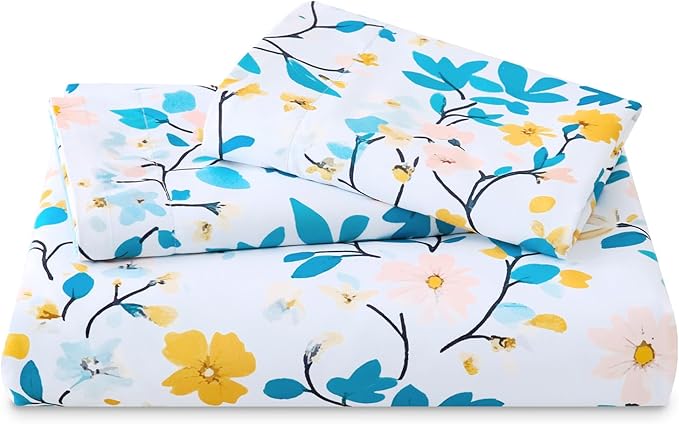 LONAVA Queen Botaincal 3 Pcs Duvet Cover Set, Breathable Soft Microfiber Sky Blue Lining Comforter Cover with Zipper Closure, and 2 Anti-Pilling, Fade Resistant Pillowcases, Sky Blue Flower