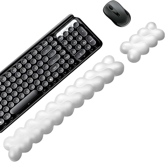 Wrist Rest for Keyboard and Mouse, Upgrade Enlarge Mouse Pad Wrist Rest, Ergonomic Memory Foam, Non-Slip Base for Computer Gaming & Office Work, 2 Piece Set, Clouds White (17.71x3.15+6.29x3.15 inch)
