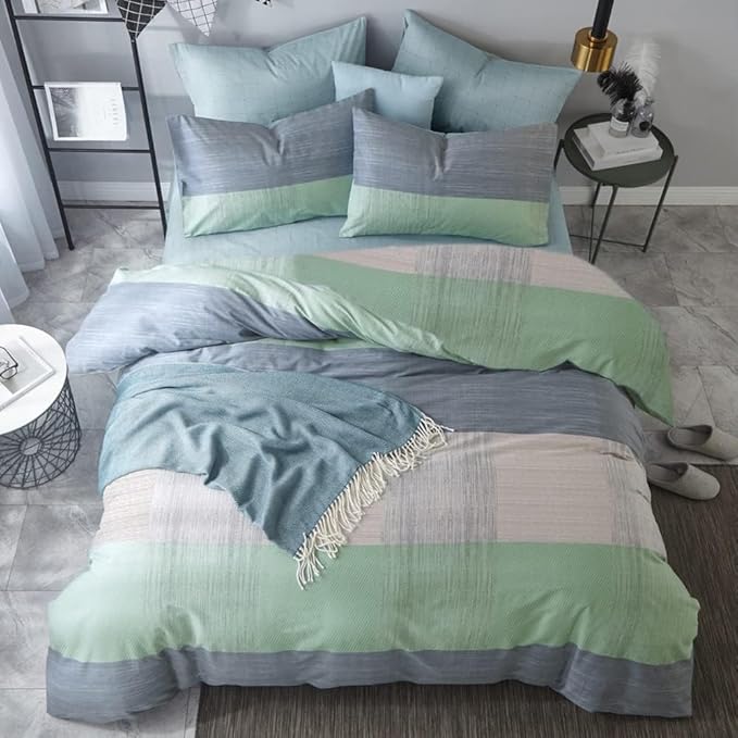 LifeTB Queen Comforter Set Patchwork Bedding Comforter Set Soft Fluffy Geometric Plaid Bedding Set for All Seasons Cozy Patchwork Plaid Checkered Pattern Queen Bed Comforter with 2 Pillow Shams